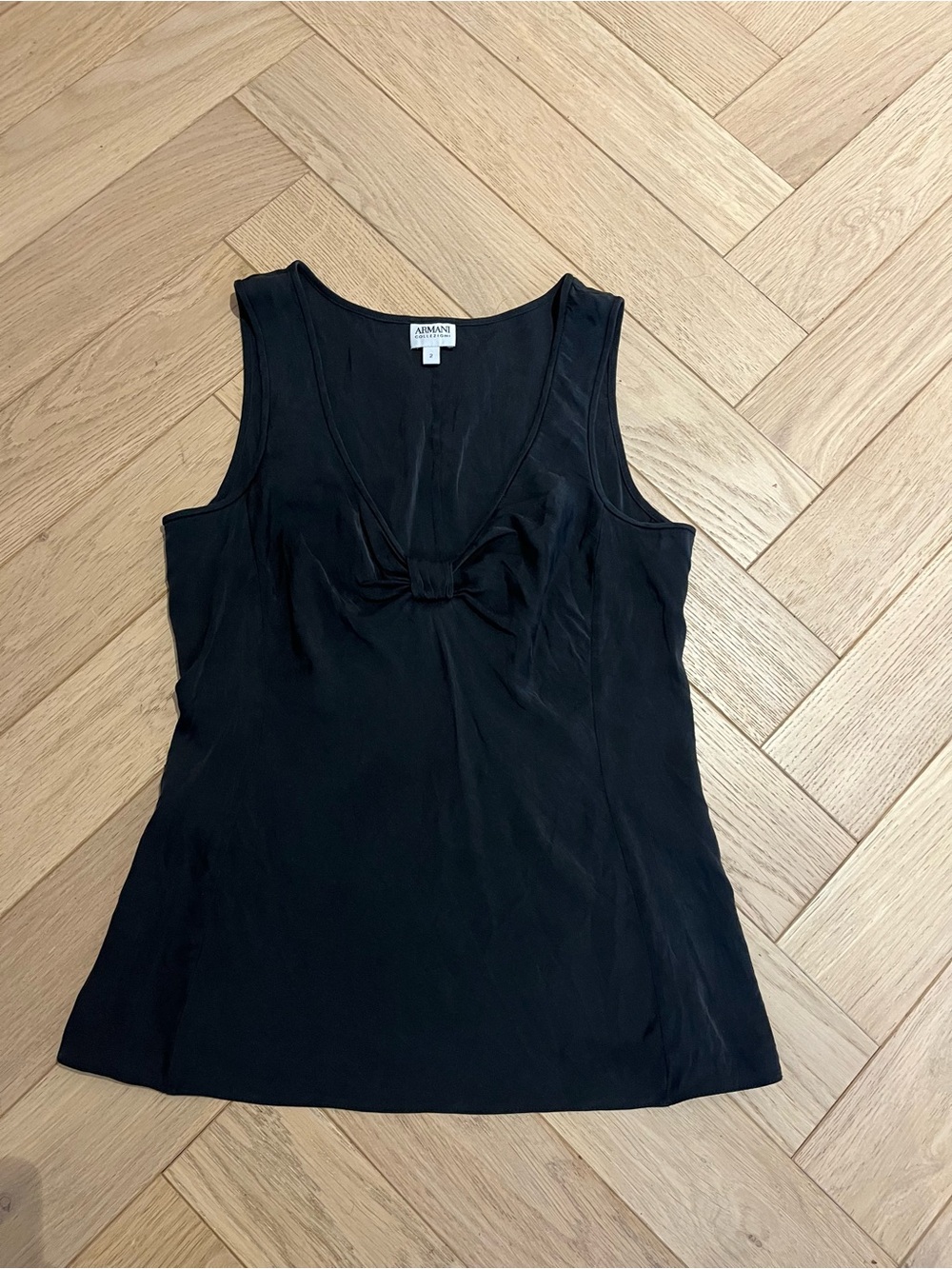 Armani Collezioni Black Sleeveless Silk Tank with Bow Knot
